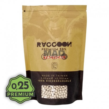 bolas bio 0.25g Raccoon premium bbs 1kg blancas